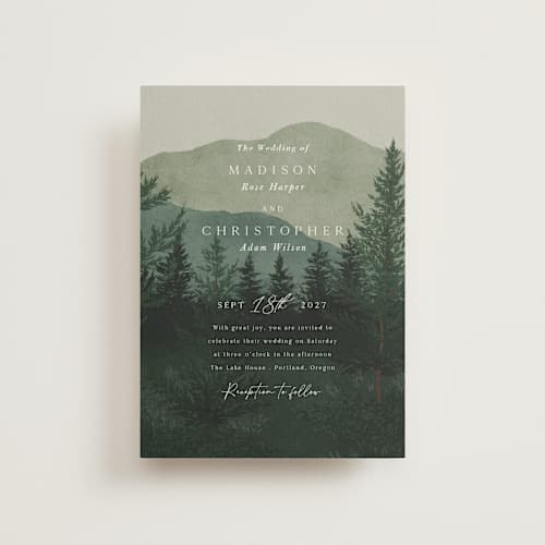 This is a jade petite wedding invitations with standard by Elly called the forest printing on signature in petite