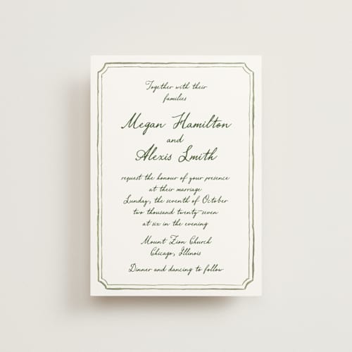 This is a moss petite wedding invitations with standard by Cass Loh called handwritten printing on signature in petite