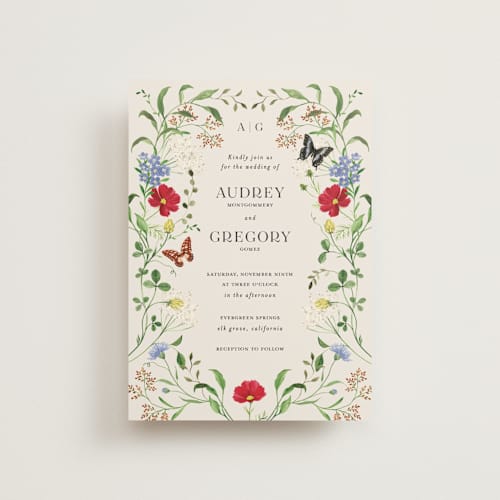 This is a elder flower petite wedding invitations with standard by Sarah Knight called wild meadow printing on signature in petite
