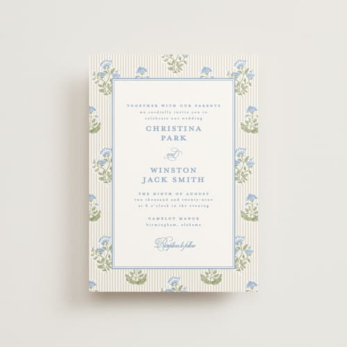 This is a powder petite wedding invitations with standard by Creo Study called patterned florals printing on signature in petite