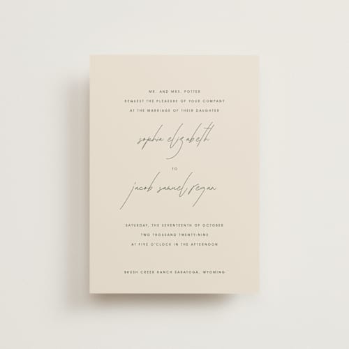 This is a olive you more petite wedding invitations with standard by Design Lotus called true north printing on signature in petite