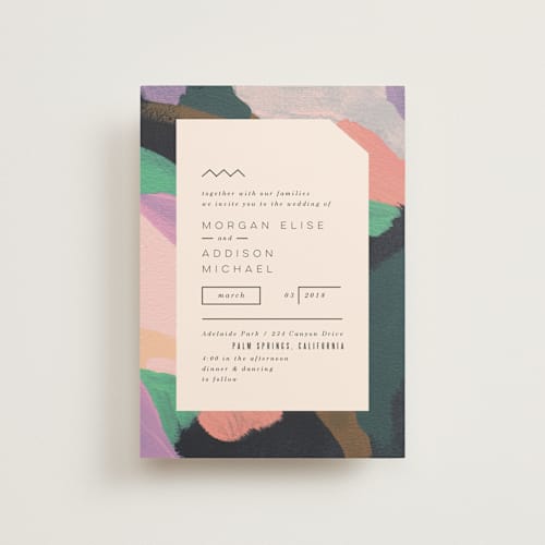 This is a lilac petite wedding invitations with standard by Meg Gleason called adagio printing on signature in petite