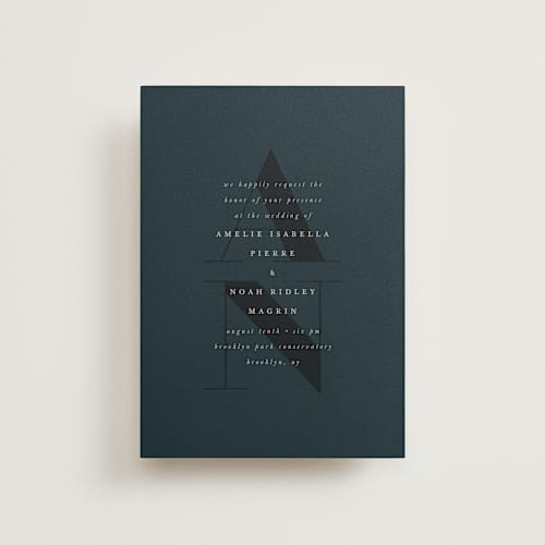 This is a midnight petite wedding invitations with standard by Up Up Creative called centro printing on signature in petite