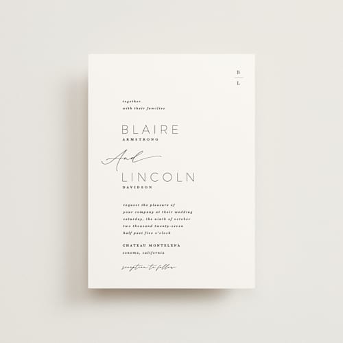 This is a tuxedo petite wedding invitations with standard by Kate Ahn called paire printing on signature in petite