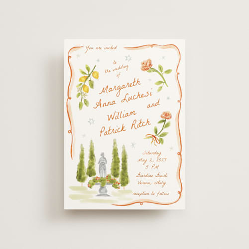 This is a flame petite wedding invitations with standard by Pati Cascino called giardino printing on signature in petite