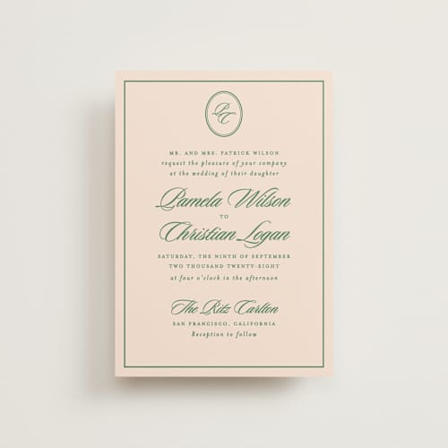 This is a emerald petite wedding invitations with standard by Creo Study called scripted printing on signature in petite