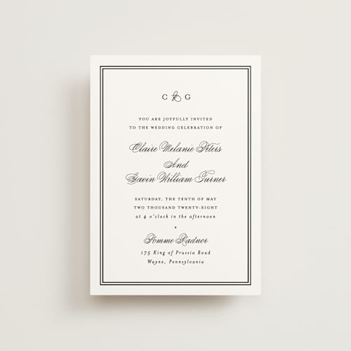 This is a tuxedo petite wedding invitations with standard by Carolyn MacLaren called timeless together printing on signature in petite