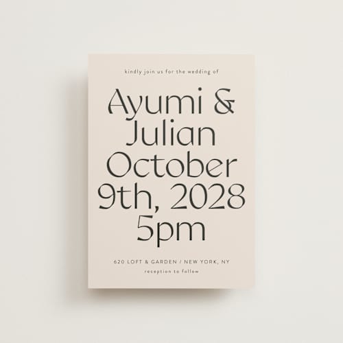 This is a ivory petite wedding invitations with standard by Melanie Kosuge called ayumi printing on signature in petite
