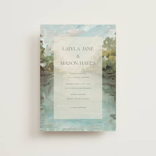 This is a lake petite wedding invitations with standard by Lindsay Megahed called reflections printing on signature in petite