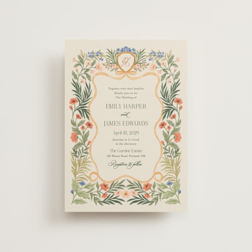 This is a garden petite wedding invitations with standard by Elly called garden heirloom printing on signature in petite
