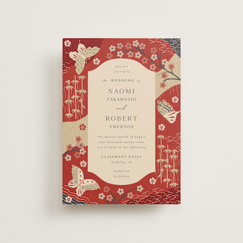 This is a rose petite wedding invitations with standard by Jennifer Holbrook called japanese textile printing on signature in petite