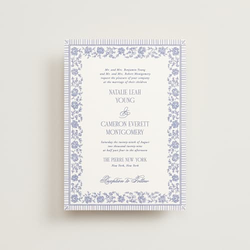 This is a cerulean petite wedding invitations with standard by Jenna Holcomb called embroidered printing on signature in petite