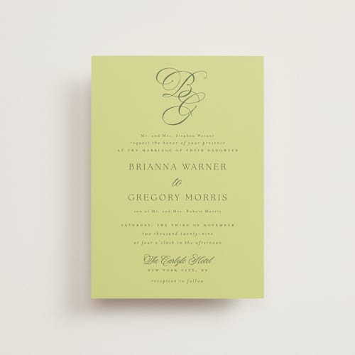 This is a chartreuse petite wedding invitations with standard by Everett Paper Goods called carlyle printing on signature in petite