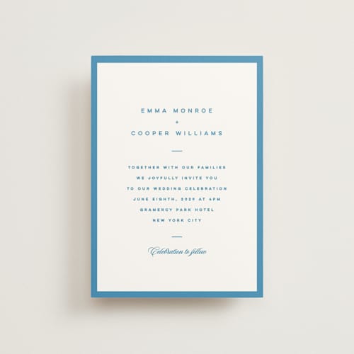 This is a cerulean petite wedding invitations with standard by Kristie Kern called the emma printing on signature in petite
