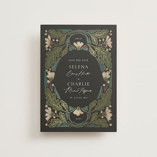 This is a lily petite save the dates with foil pressed by Jen Owens called embellished printing on signature in petite