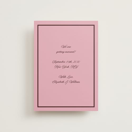 This is a pink moon petite save the dates with standard by Helena Vitto called angelene printing on signature in petite