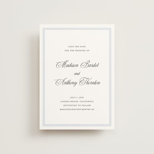 This is a bluebell petite save the dates with standard by Vanessa Doyle called triple border printing on signature in petite