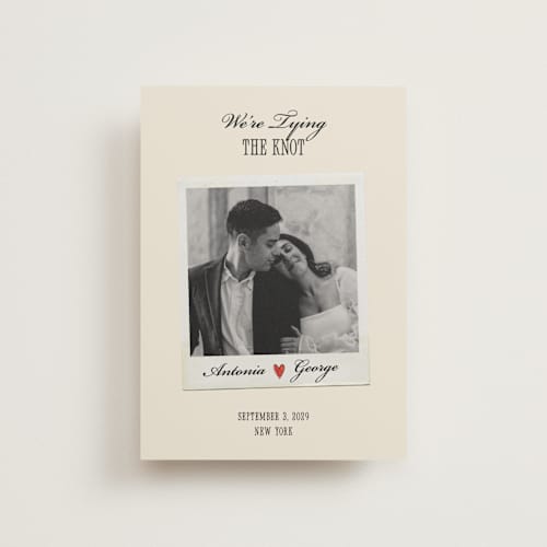 This is a lily save the date postcards with standard by Pati Cascino called two hearts printing on signature in postcard