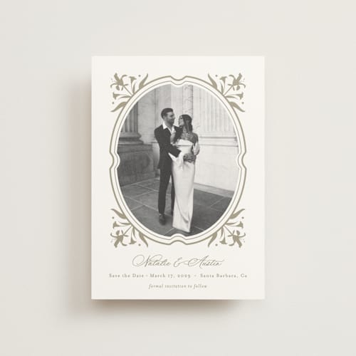This is a paris rain save the date postcards with standard by Jennifer Postorino called calia printing on signature in postcard