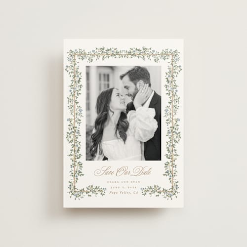 This is a lake save the date postcards with standard by Leah Bisch called arbour printing on signature in postcard