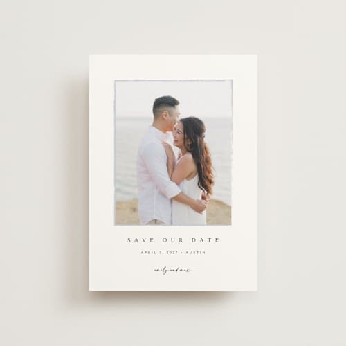 This is a shadow save the date postcards with standard by Kasia Labocki called border printing on signature in postcard