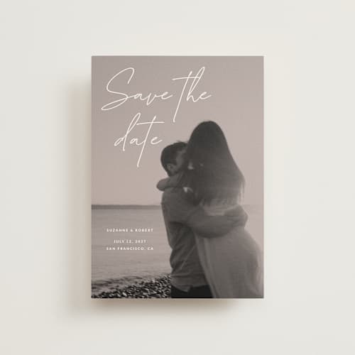 This is a rose save the date postcards with standard by Sumak Studio called blush printing on signature in postcard