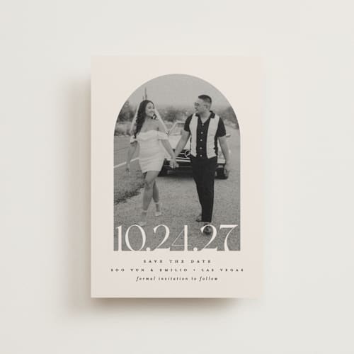 This is a latte save the date postcards with standard by Brooke Chandler called era printing on signature in postcard