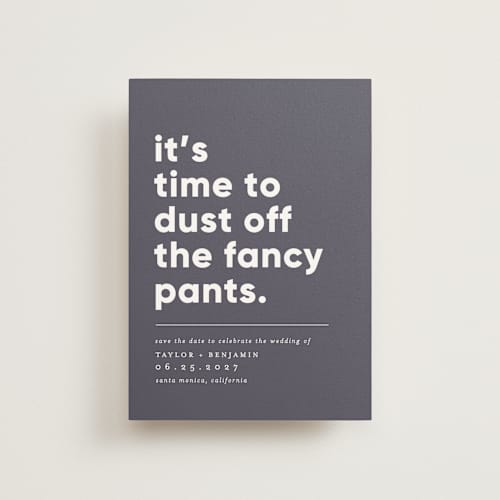 This is a river stone save the date postcards with standard by Erica Krystek called fancy pants printing on signature in postcard