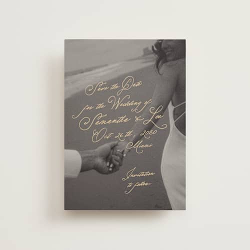 This is a wheat save the date postcards with standard by AK Graphics called twirl printing on signature in postcard