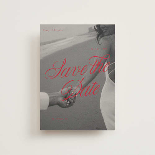 This is a crimson save the date postcards with standard by Vera Lim called poster. printing on signature in postcard
