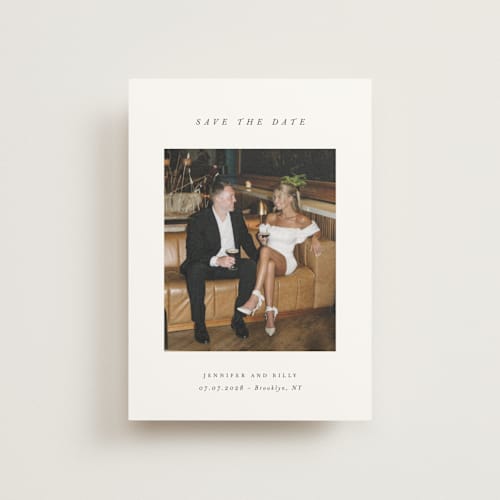 This is a chantilly save the date postcards with standard by Pippa Shaw called espresso printing on signature in postcard