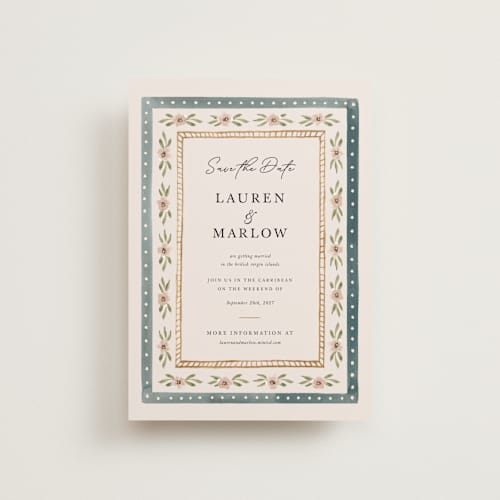 This is a sea save the date postcards with standard by leslie hamer called americana printing on signature in postcard