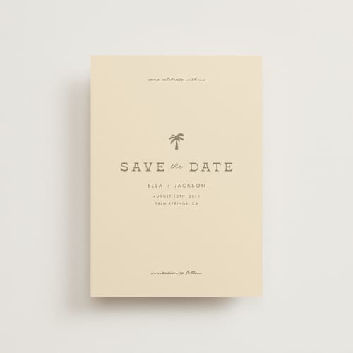 This is a sand save the date postcards with standard by Olivia Goree called vacation printing on signature in postcard