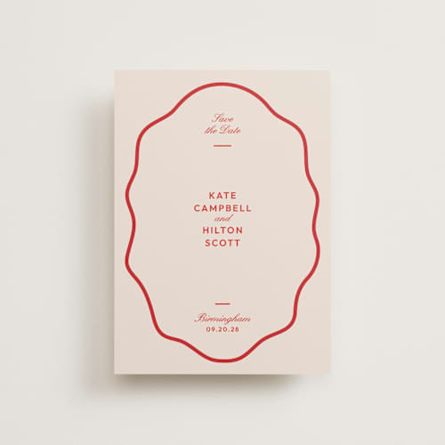 This is a cherry save the date postcards with standard by Megan Davis called croquet printing on signature in postcard