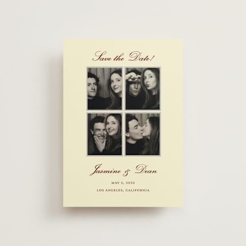 This is a wine rose save the date postcards with standard by Kalea called classic four printing on signature in postcard