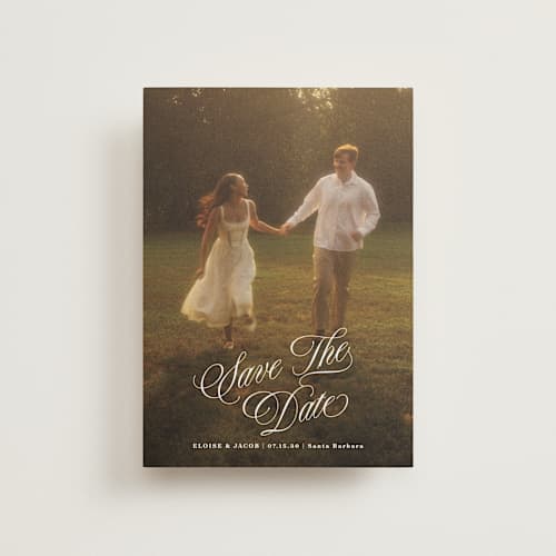 This is a ivory save the date postcards with standard by Shirley Lin Schneider called classic romanticism printing on signature in postcard
