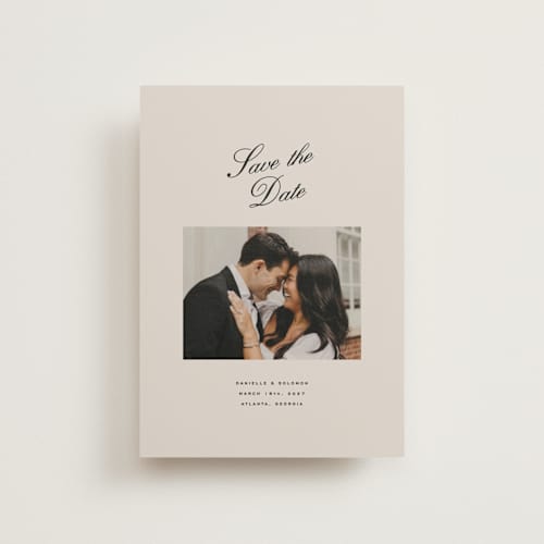 This is a clay save the date postcards with standard by Olivia Kanaley Inman called hayworth printing on signature in postcard