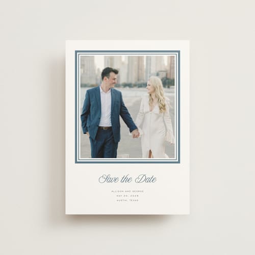 This is a winterberry save the date postcards with standard by Blustery August called lauren printing on signature in postcard