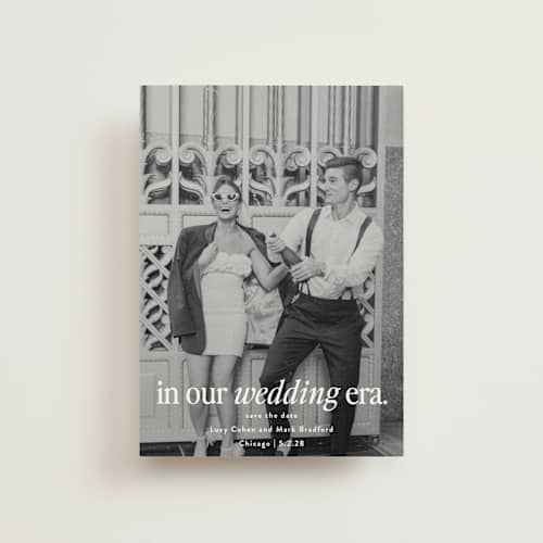 This is a quartz save the date postcards with standard by Angela Marzuki called holiday era printing on signature in postcard