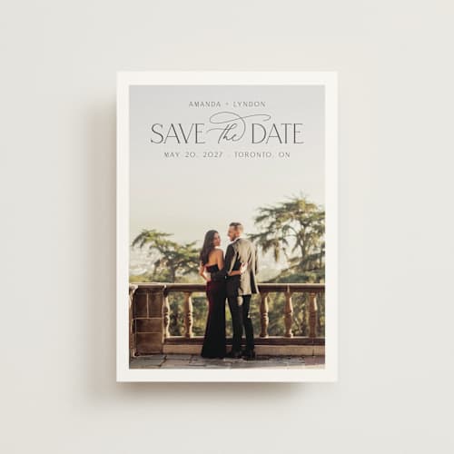 This is a cloud save the date postcards with standard by Nicole Walsh called flourish printing on signature in postcard