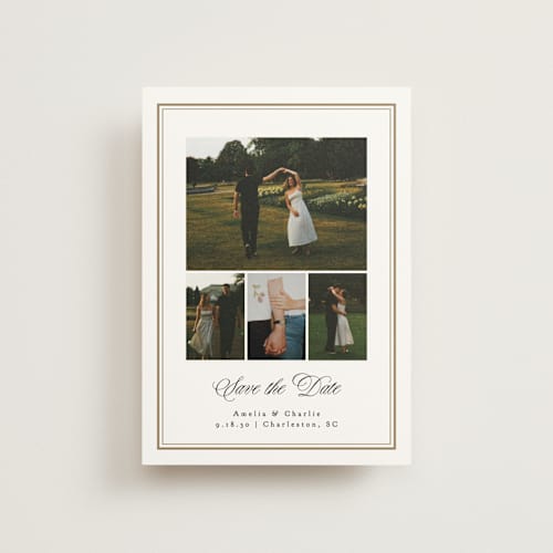 This is a snow save the date postcards with standard by Erin L. Wilson called hampton house printing on signature in postcard
