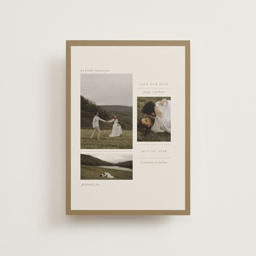 This is a linen save the date postcards with standard by Bramble Studio called savour printing on signature in postcard