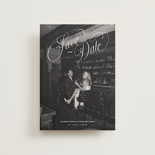 This is a cloud save the date postcards with standard by Kate Ahn called griffin printing on signature in postcard