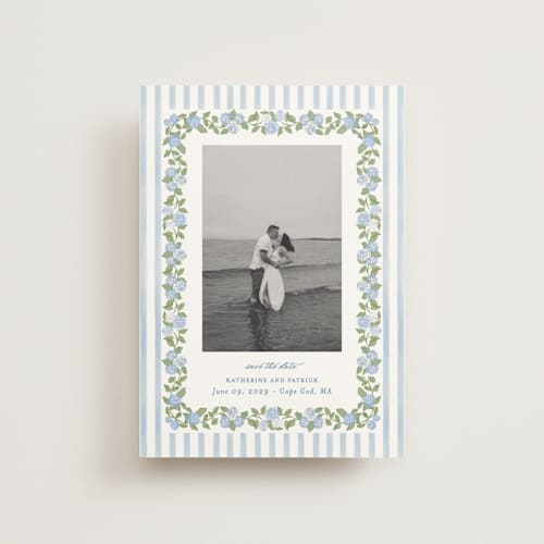 This is a ocean save the date postcards with standard by Creo Study called pillowy border printing on signature in postcard