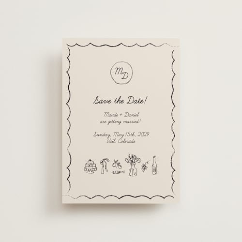 This is a ivory save the date postcards with standard by Aviva Atri called sketchbook love printing on signature in postcard