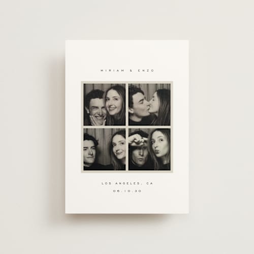 This is a powder save the date postcards with standard by Emily Sabol Goss called snapped moments printing on signature in postcard