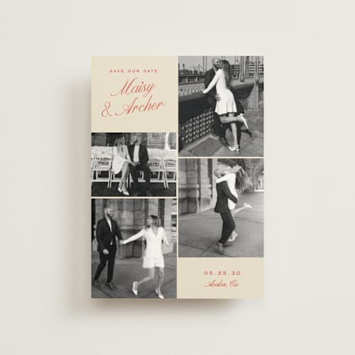 This is a maraschino save the date postcards with standard by Alexandra Cohn called galleria printing on signature in postcard