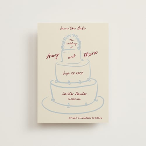 This is a chiffon save the date postcards with standard by Ani Somi called cake printing on signature in postcard