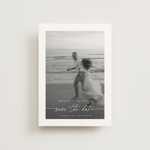 This is a ivory save the date postcards with standard by Pippa Shaw called gaussian printing on signature in postcard