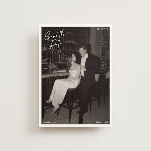 This is a cloud save the date postcards with standard by Inkblot Design called corners printing on signature in postcard